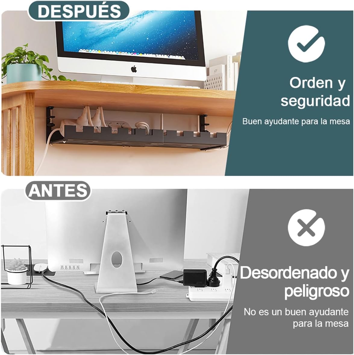 Bandeja Ajustable para Organización de Cables Bajo Escritorio