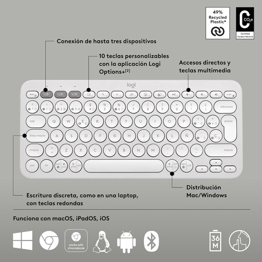 Teclado Inalámbrico Bluetooth Pebble Keys 2 K380s