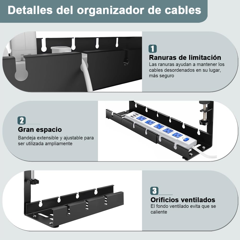 Bandeja Ajustable para Organización de Cables Bajo Escritorio