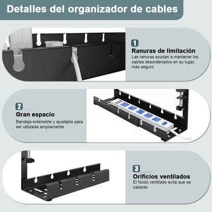 Bandeja Ajustable para Organización de Cables Bajo Escritorio