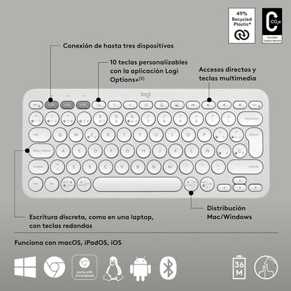 Teclado Inalámbrico Bluetooth Pebble Keys 2 K380s