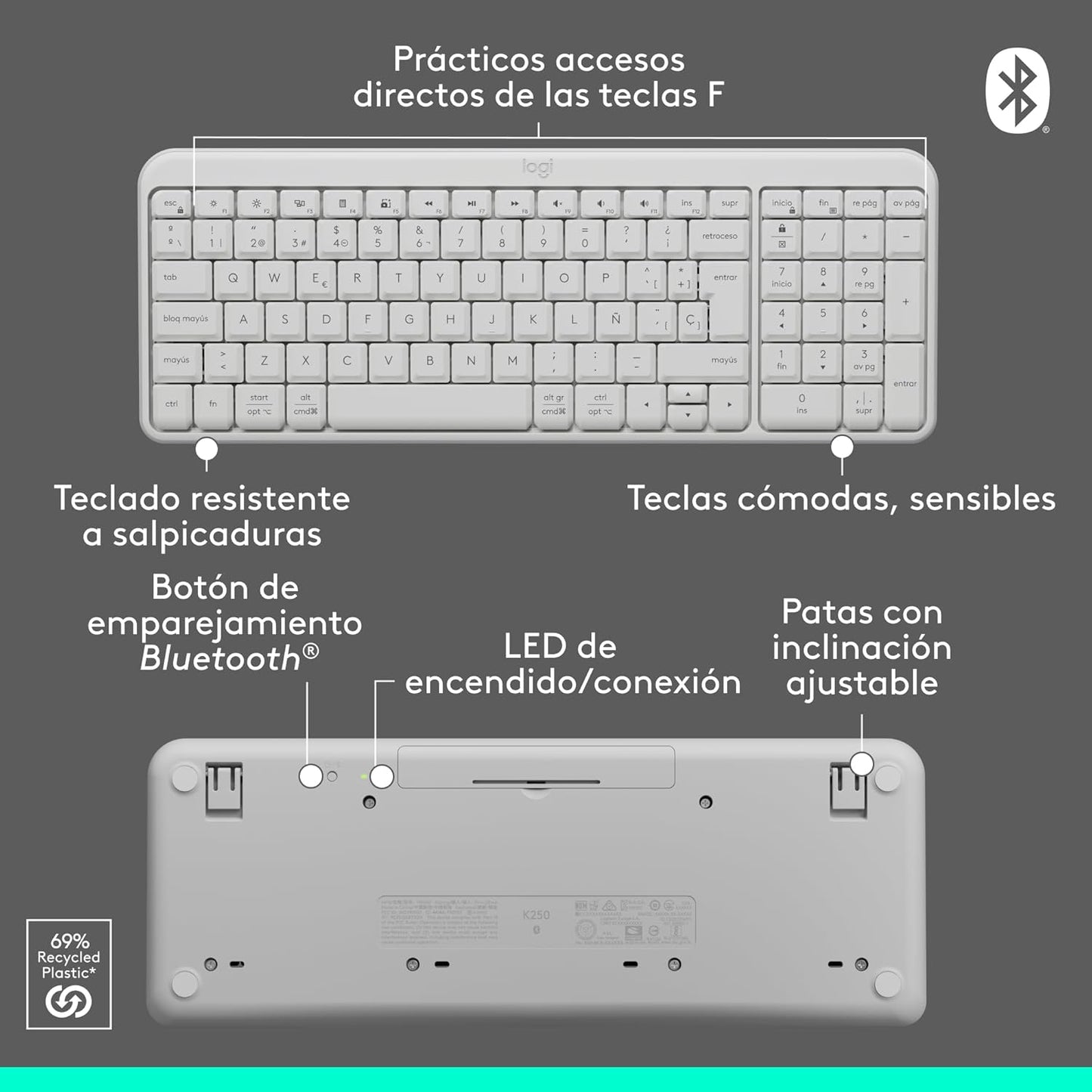 Teclado Inalámbrico Bluetooth Logitech K250