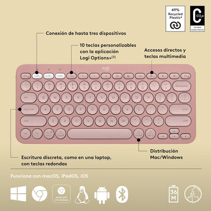 Teclado Inalámbrico Bluetooth Pebble Keys 2 K380s
