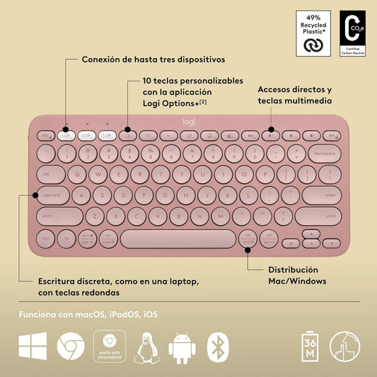Teclado Inalámbrico Bluetooth Pebble Keys 2 K380s